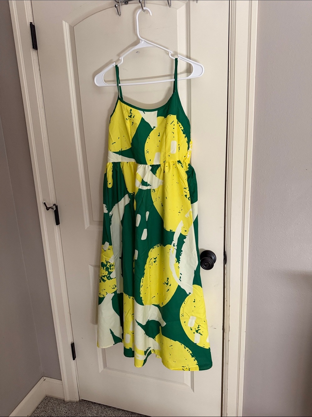 SHEIN Green Lemon-Print Spaghetti Strap Sundress